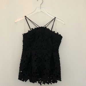 Black Floral Crochet Tie-Back Halter Top